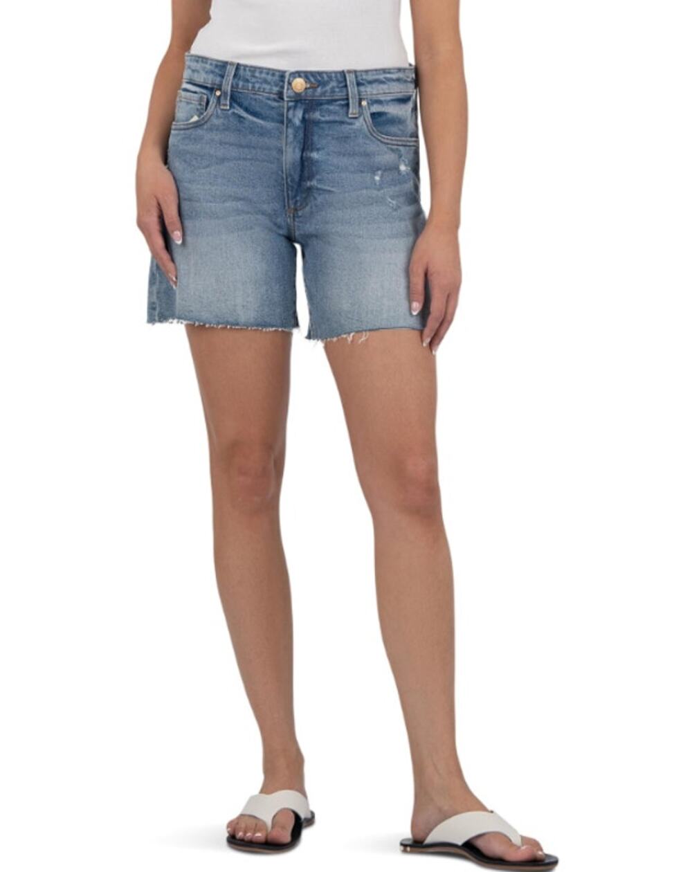 KUT FROM THE KLOTH Hailey Cut-off Denim Shorts Size 14 Focus Blue Jean NWT